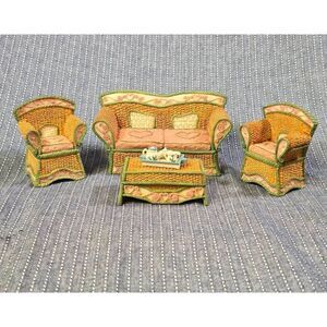 Vintage Miniature Dollhouse Furniture and Miniature Tea Set